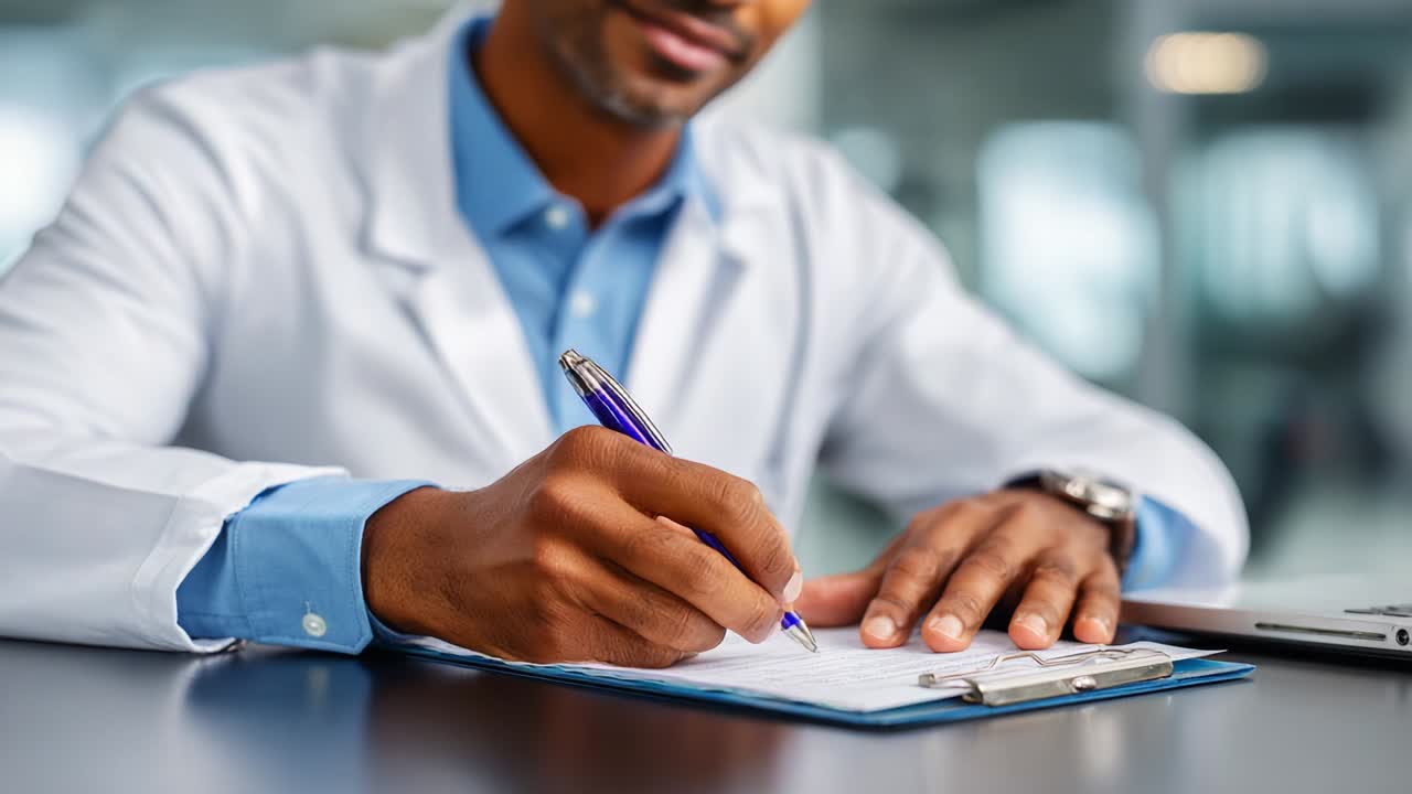 A Professional Individual in a Lab Coat Writing Notes with Precision and Focus, Captured in Two Frames That Highlight Attention to Detail and Commitment to Excellence in Their Field