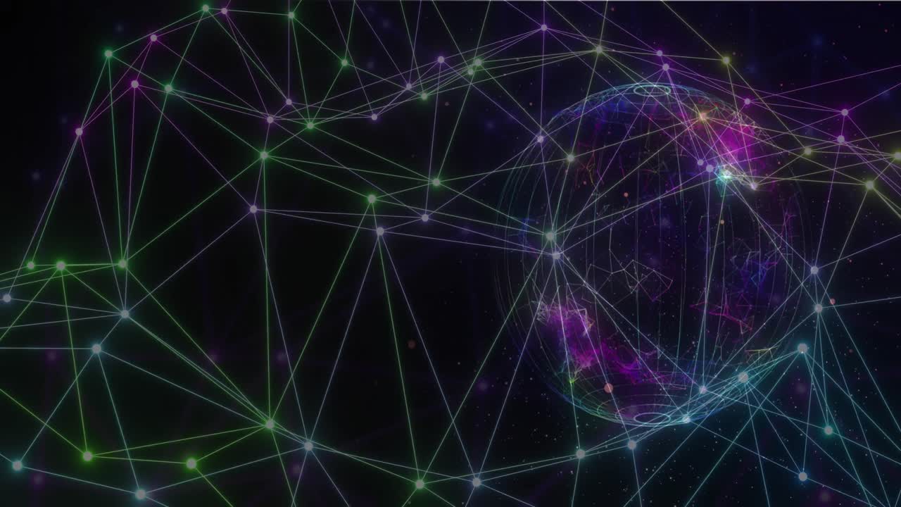 animación de la red de conexiones con nodos brillantes sobre fondo negro