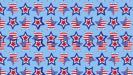 animation of stars coloured with american flag moving over blue background