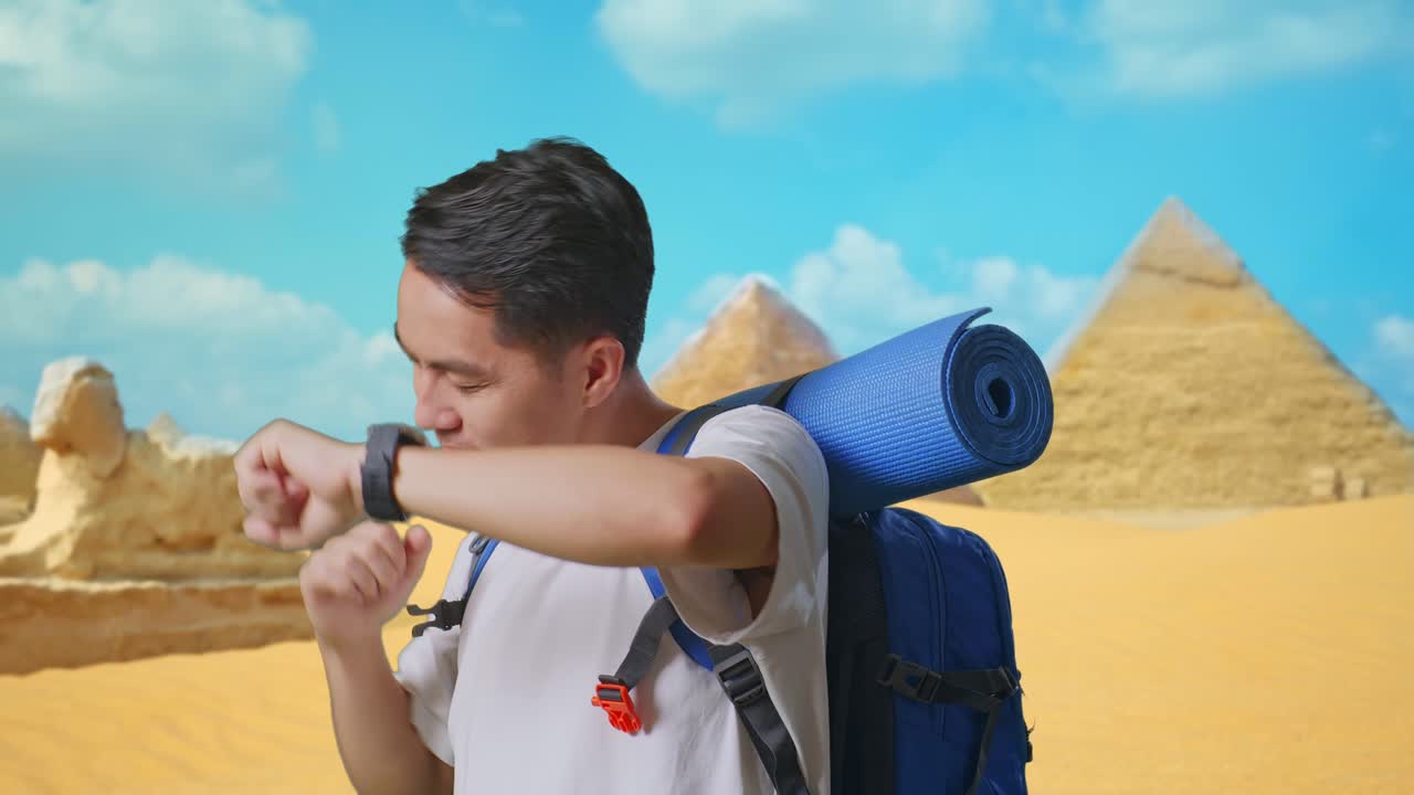 Happy Traveler in front of the Pyramids