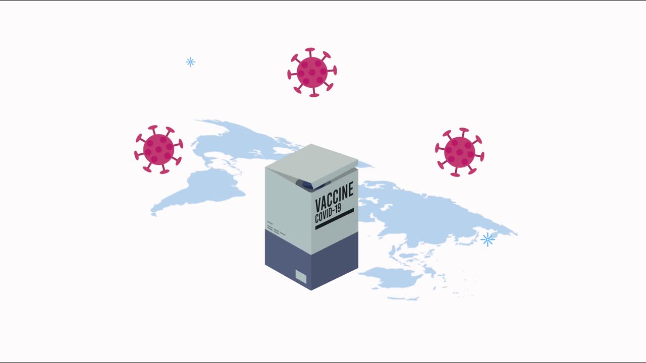 covid19 disease animation with particles and vaccine in earth maps