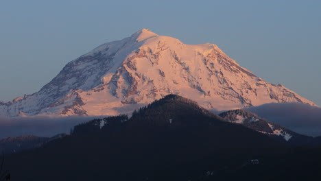 mt rainier in blazing sunset light