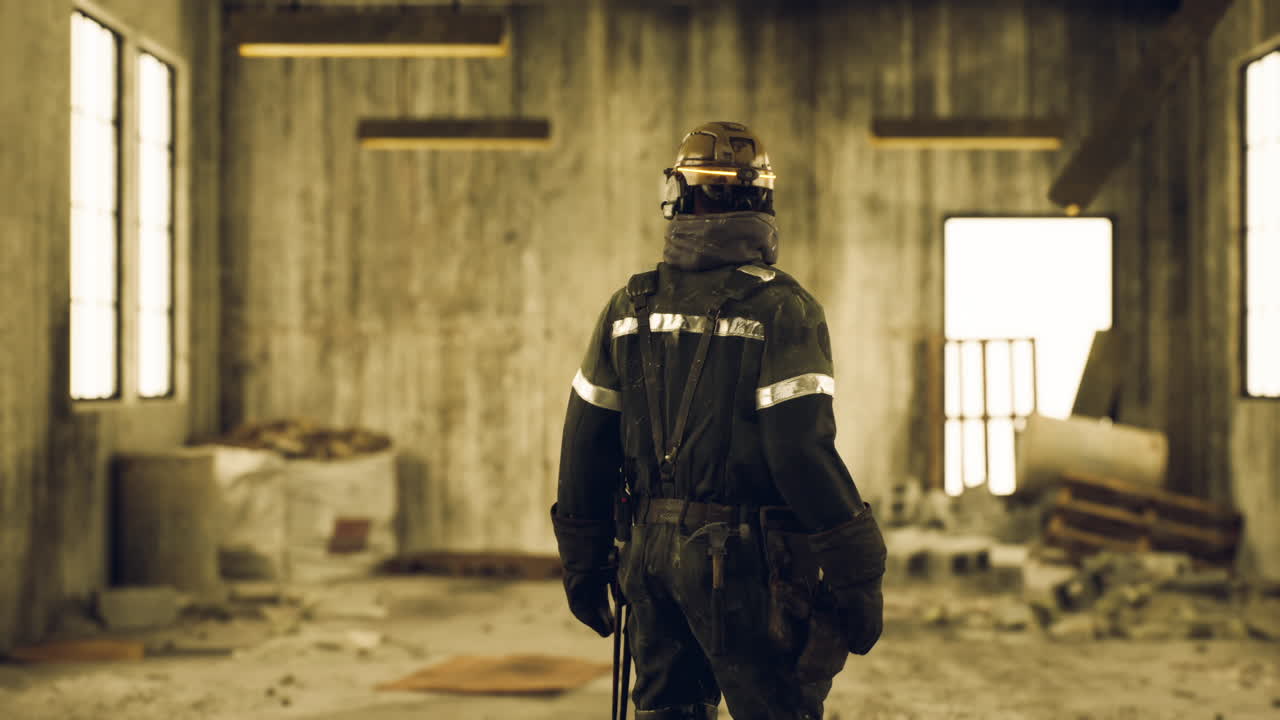 Construction Worker in an Abandoned Building
