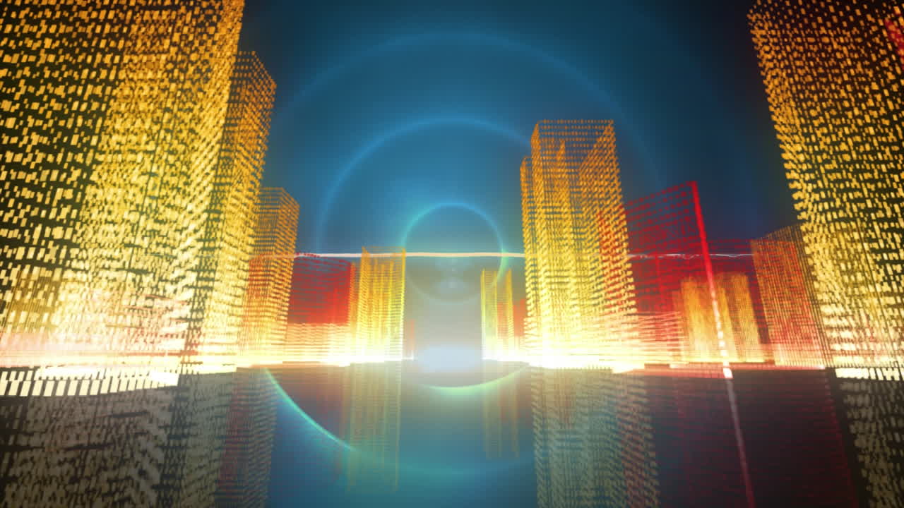 원에 3d 도시 풍경으로 데이터 처리의 애니메이션