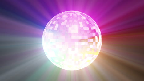 a big rotating disco ball, casting a powerful glowing light with colorful rays