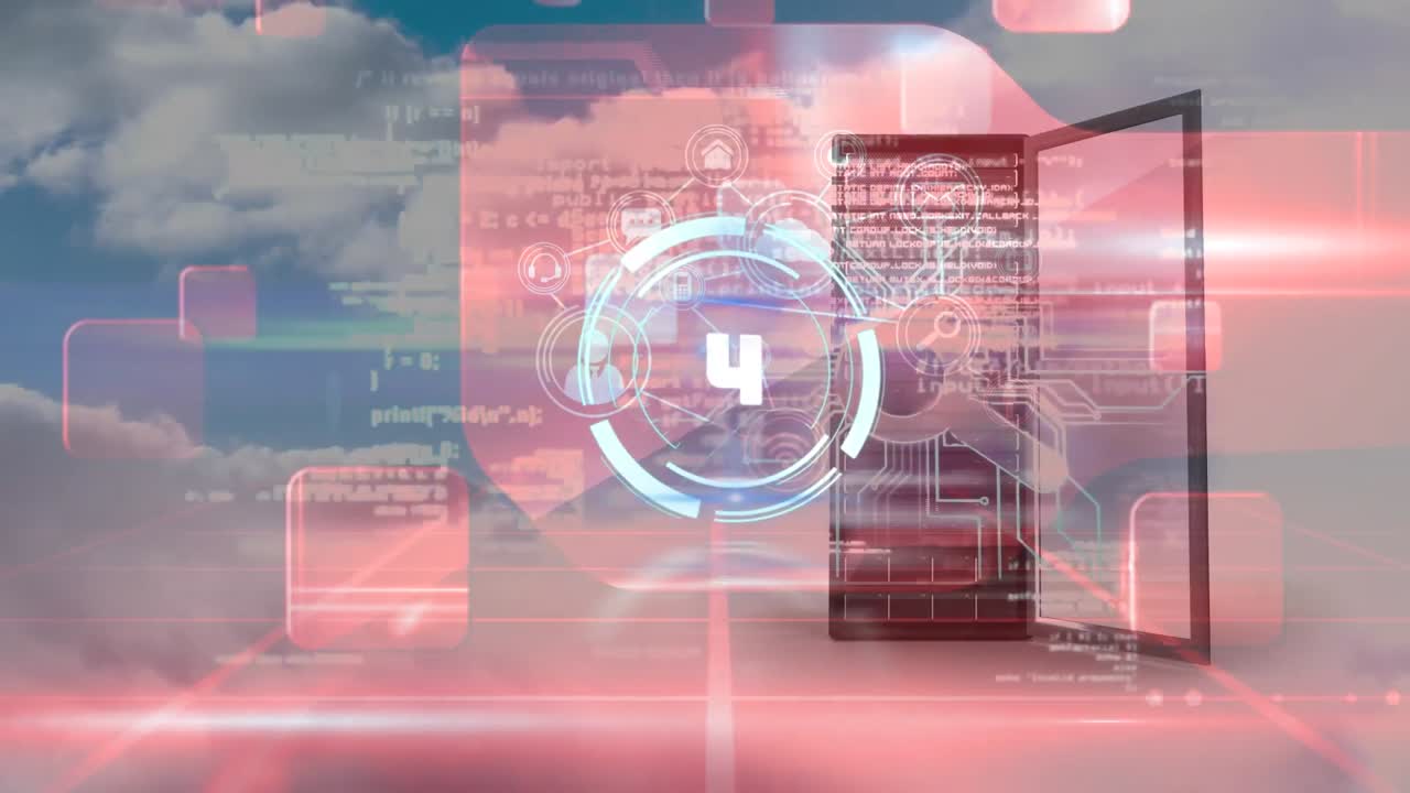 animación del conteo, el procesamiento de datos y el servidor en la nube