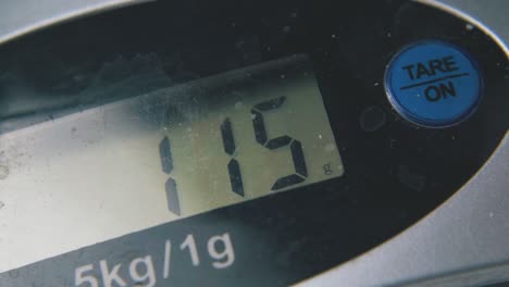 kitchen scales with screen shows weight extreme close view