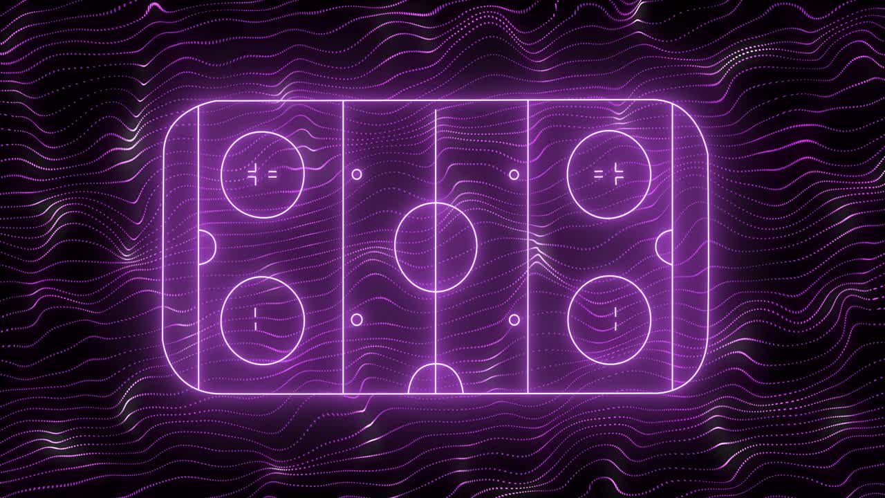 Animacja neonowego stadionu sportowego nad poruszającymi się kształtami