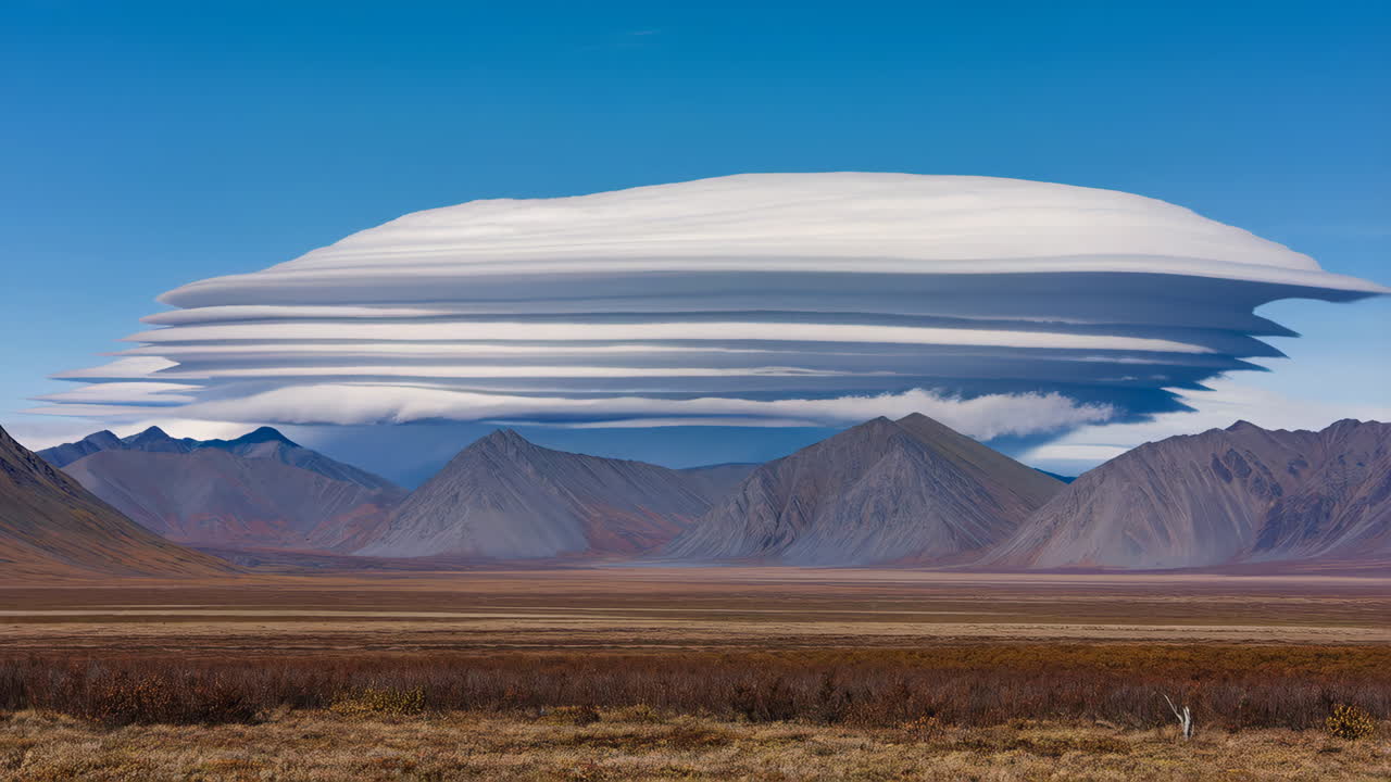 Lenticular clouds over mountains