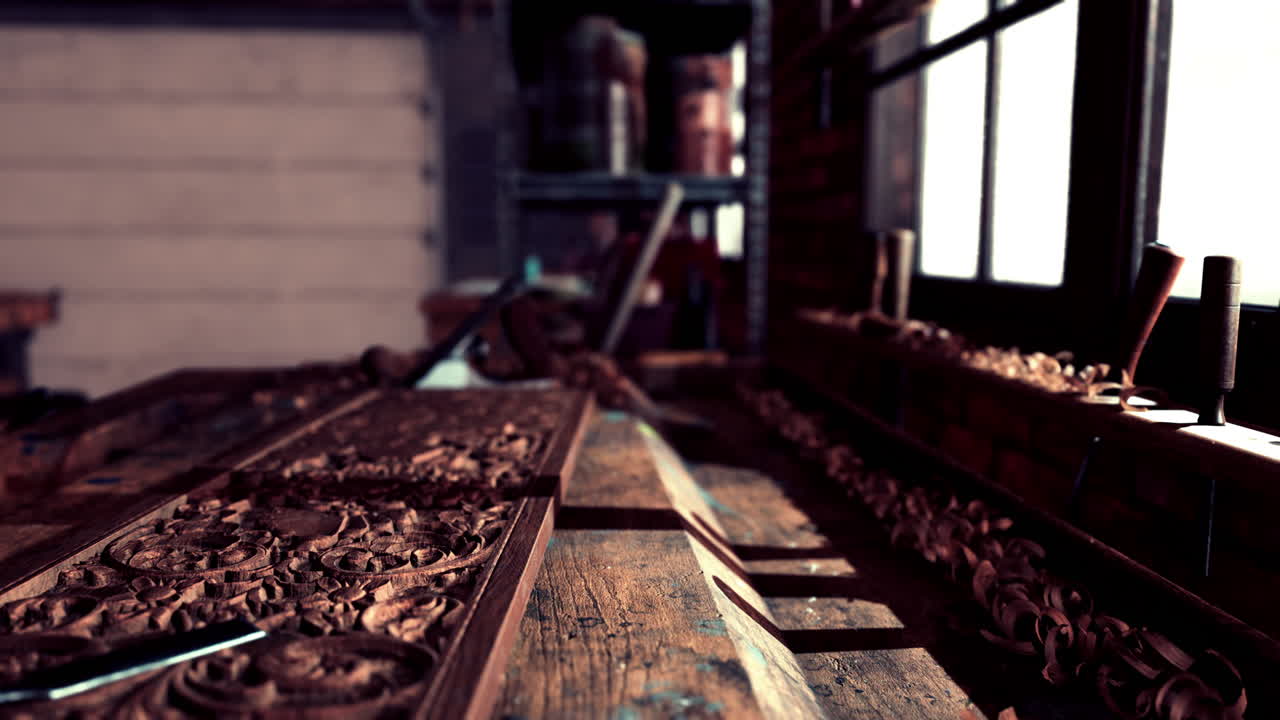 The working desk in wood workshop