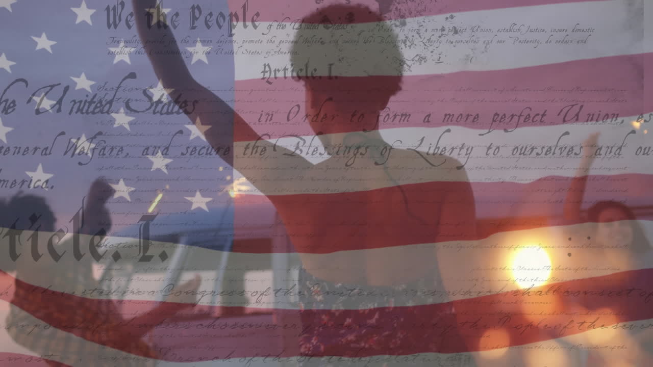 우리와 함께 춤을 추는 젊은이들 헌법과  ⁇ 발이 전면에