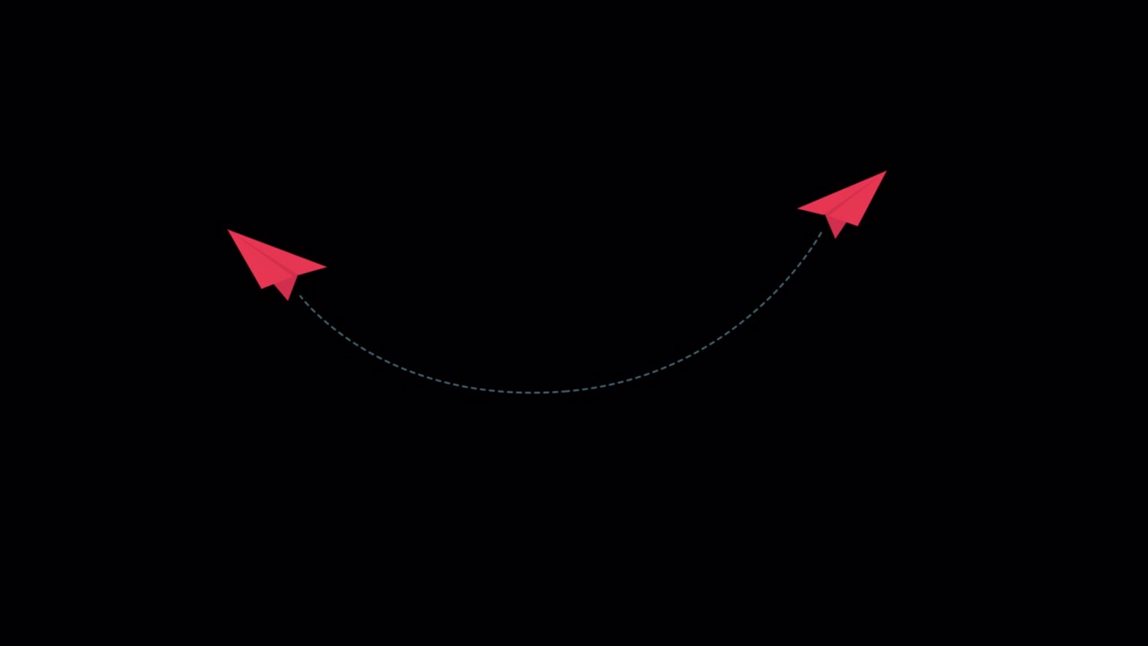 Animated Red Paper Airplanes Flying on a Curved Path