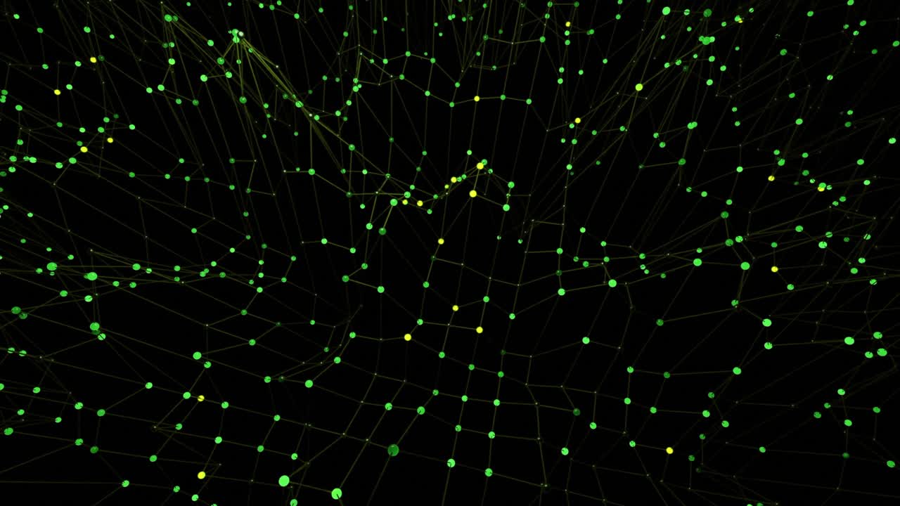Abstract Geometric Pattern of Green and Yellow Lines on a Black Background
