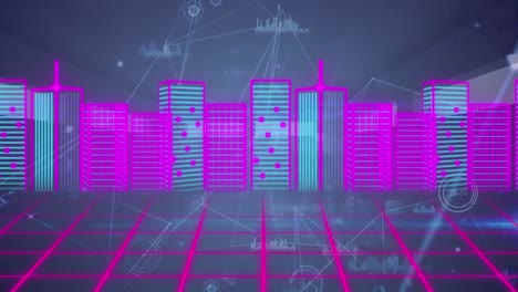 animación de edificios generados en 3d a través de una red de conexiones