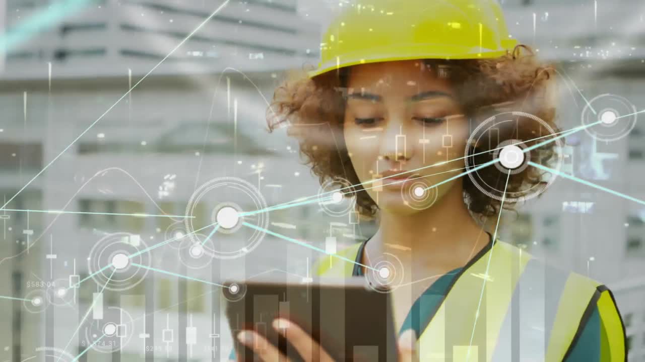 animación de la red de conexiones sobre la trabajadora afroamericana