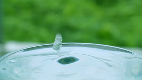 close-up of tiny droplets of water creating ripples and waves in a glass full of water