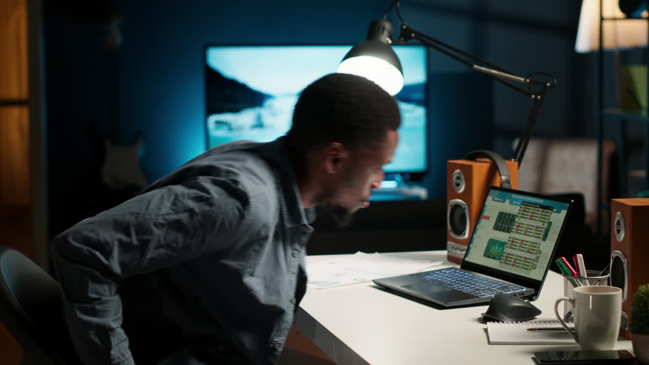 Remote worker organizing project data reviewing his handwritten notes