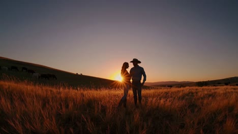 couple at sunset in a country field