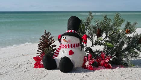 christmas on beach snowman on a sunny winter day