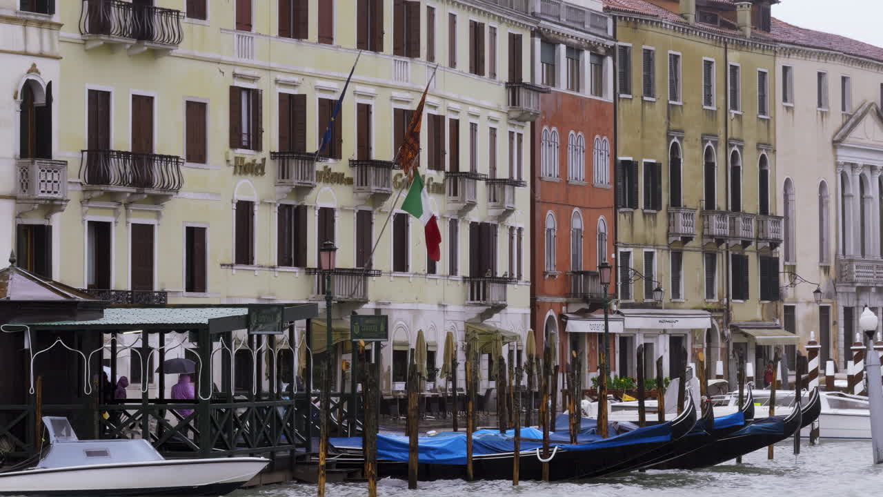 Rainy Venice Canal with Gondolas