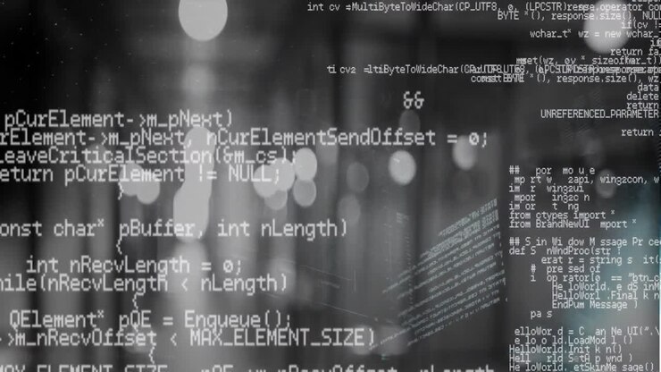 Animasjon av databehandling med digital skjerm over et uskarpt bybilde i bakgrunnen