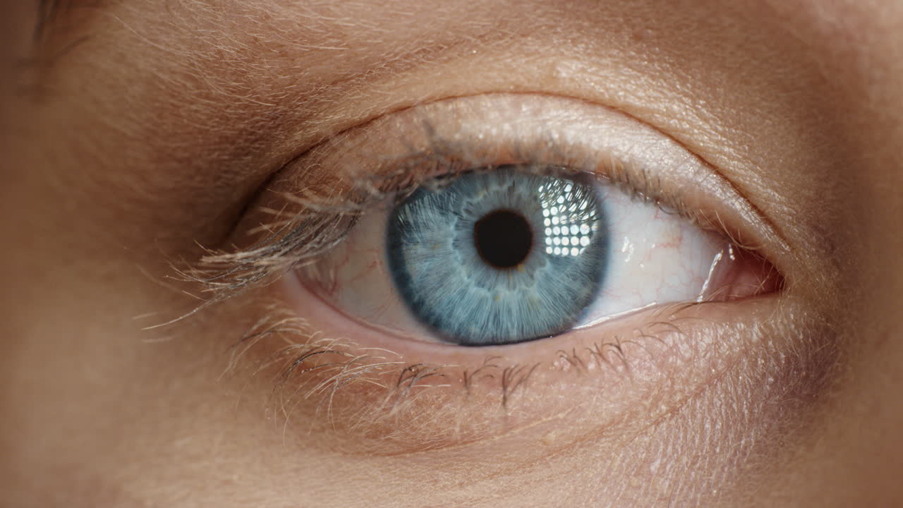 가까이서 아름다운 파란 눈  ⁇ 박이는 매크로 인간의 아름다움