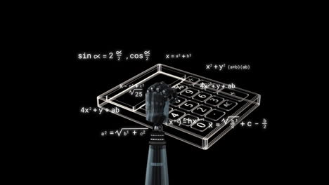 Animation-Der-Wissenschaftlichen-Datenverarbeitung-über-Roboterarm-Und-Taschenrechner