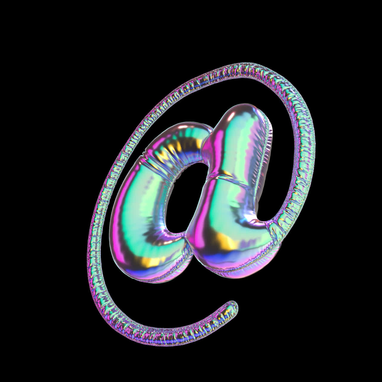 Holografisk 'snabel-a'-symbol roterer på sort baggrund