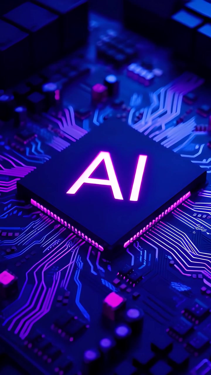 Sfondo Tecnologico Futuristico con Scheda Madre e Chip AI 4K