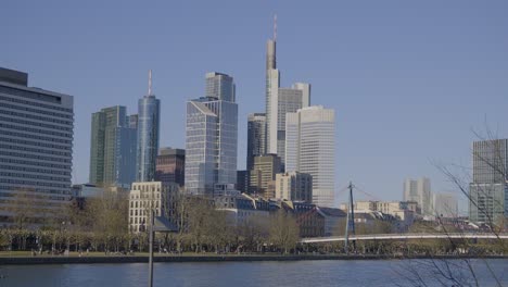 modern city skyline of frankfurt with high-rise buildings along the river