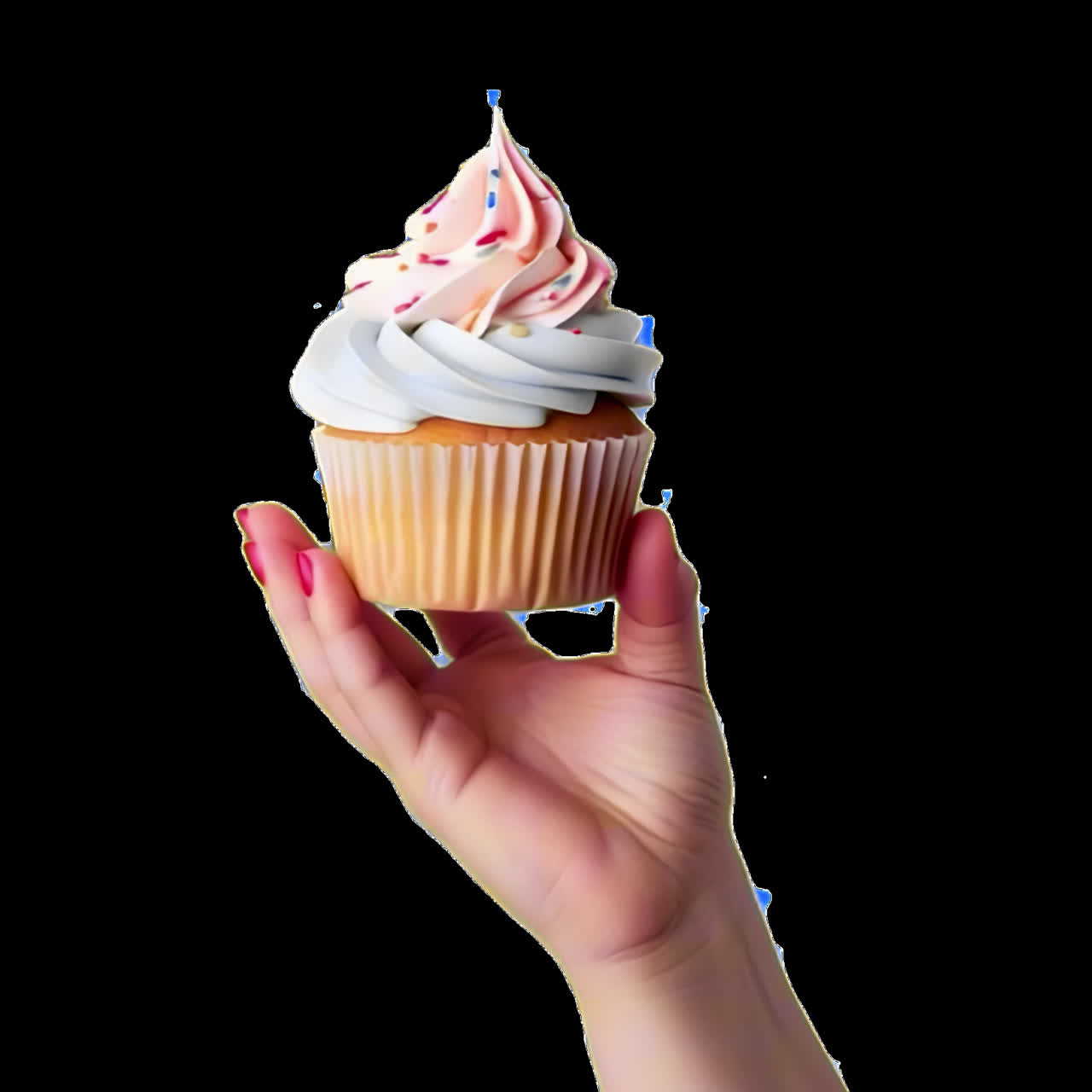 Animazione di cupcake colorato in mano, risorsa isolata, video 4K trasparente, canale alfa, ProRes 4444.