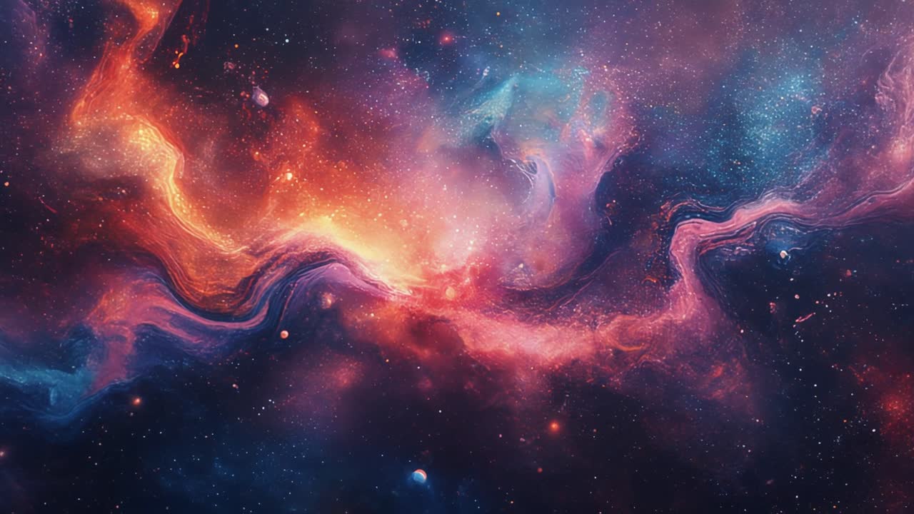 Dynamic Cosmic Nebula with Swirling Gas and Bright Stars
