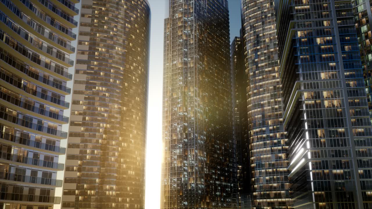 rascacielos de la ciudad al atardecer