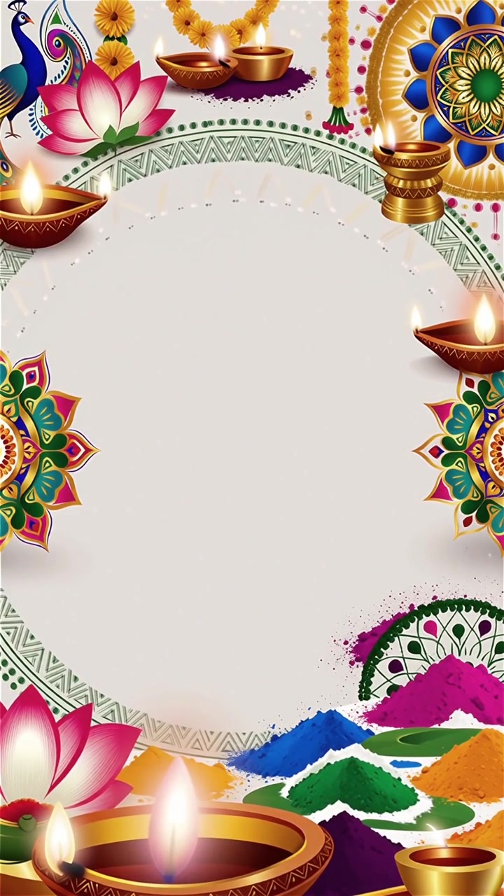 Sfondo Diwali con Diyas luminosi, Rangoli e fiori di loto