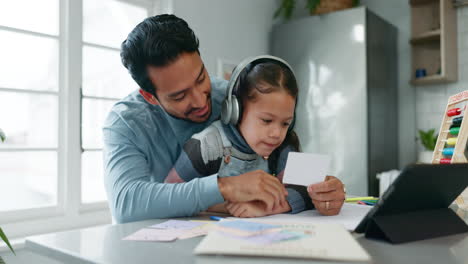 Home-school,-dad-and-child-hug-in-kitchen