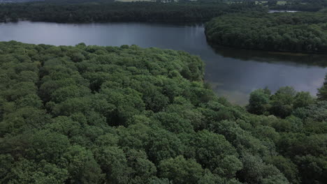 Lago-De-Trémelin-O-Tremelin-Y-Frondoso-Bosque,-Bretaña-En-Francia