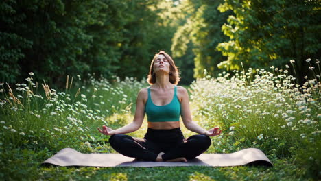 woman meditating in a tranquil forest setting