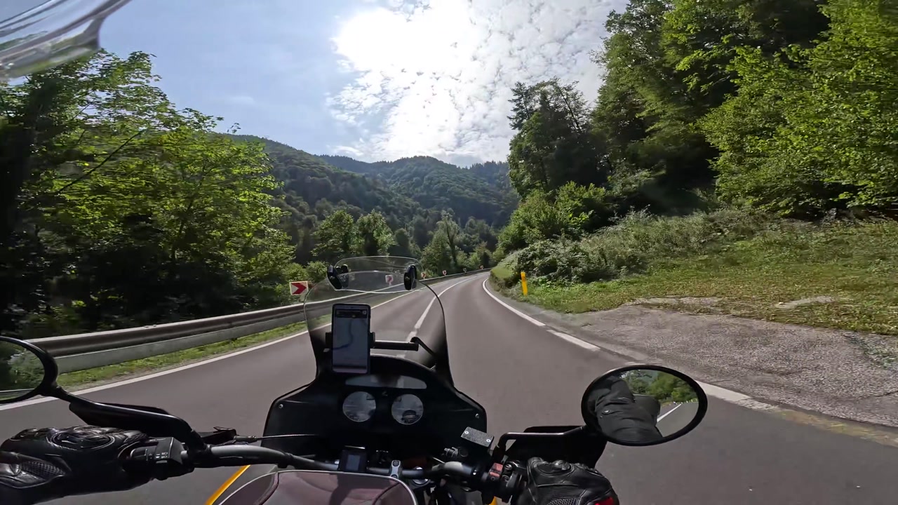 Alpine Mountain Road Motorcycle Ride, Fast Riding Moto Tour Through the Alps, First Person View