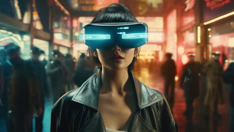 technology female with vr headset in made with ai