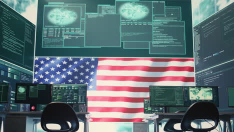 high tech governmental cyber operations center with usa flag