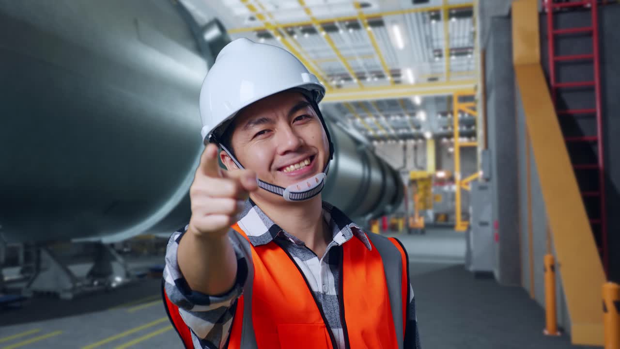 산업 환경에서 카메라를 가리키는 엔지니어
