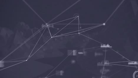 animación de redes de conexiones con procesamiento de datos sobre montañas giratorias