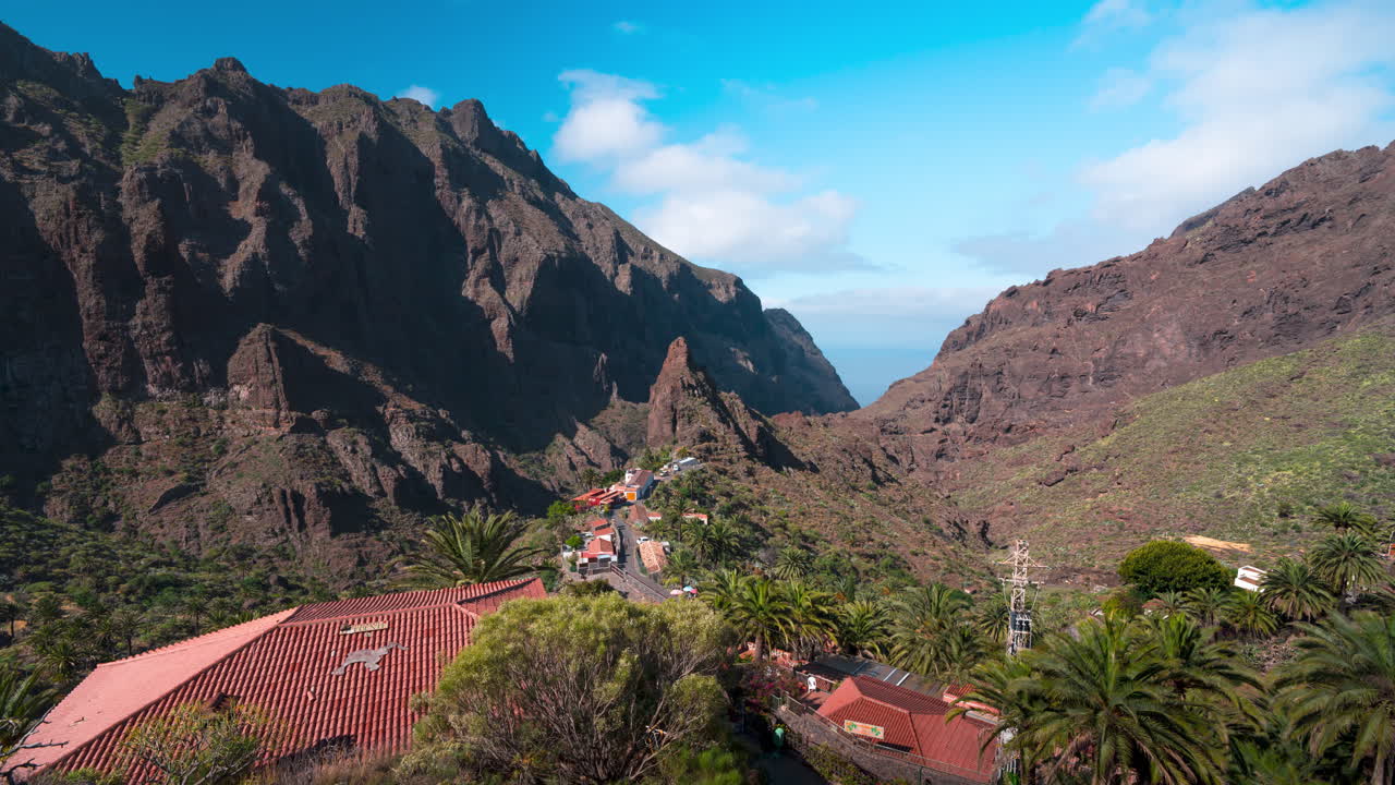 Masca village nestled in the mountains of Tenerife with stunning natural landscapes, timelapse