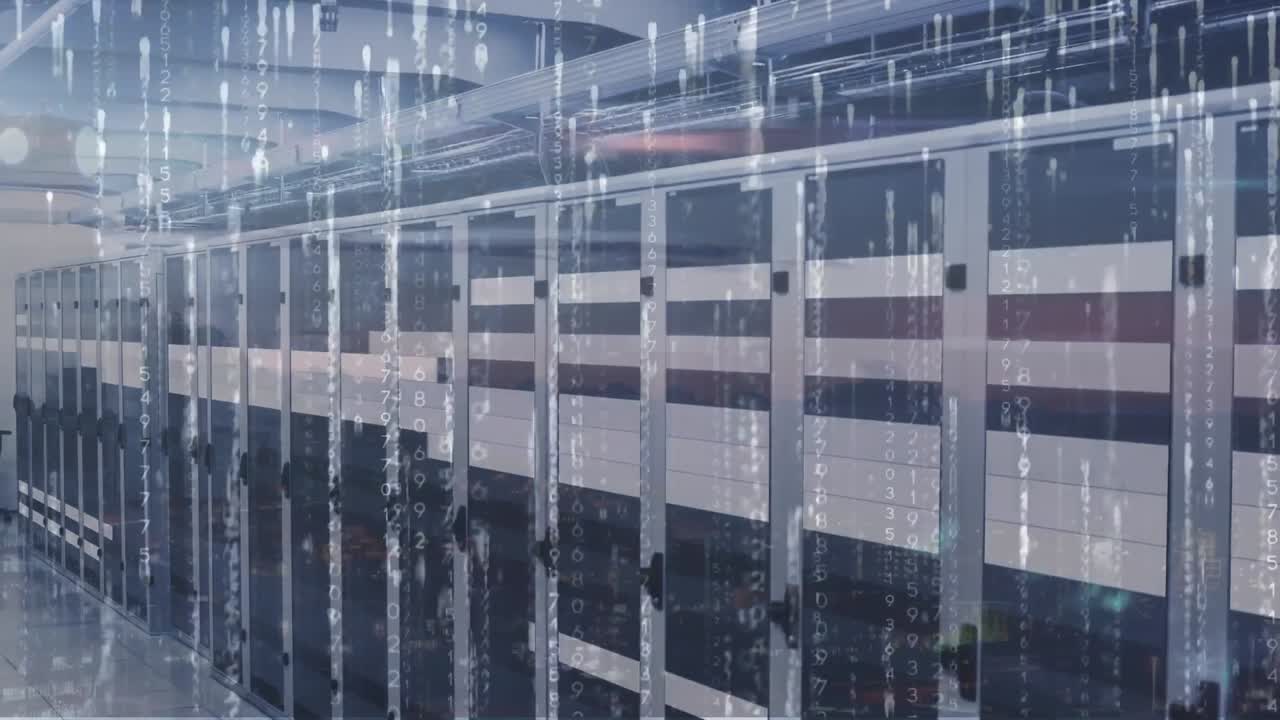 animación de luces y líneas que caen sobre los servidores