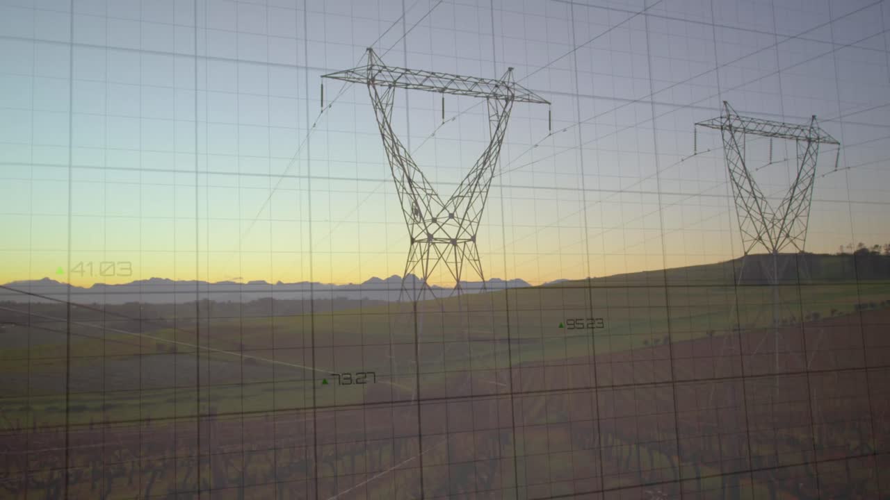 Animation of financial data processing over high voltage lines