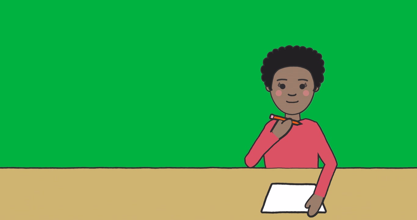 Animated Student Writing on Paper Against Green Screen Background