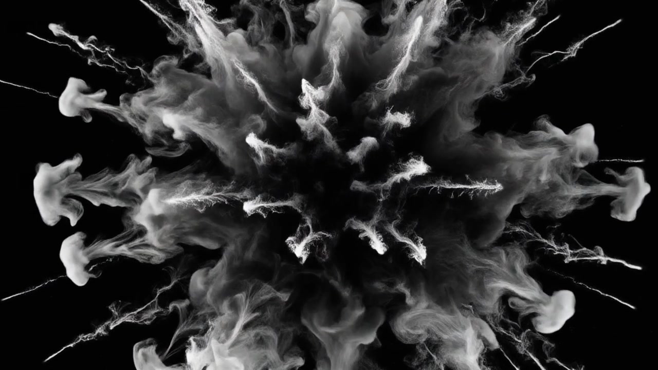 Esplosione astratta di inchiostro bianco che si espande in liquido nero