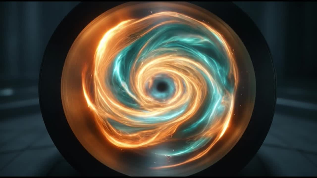 Vortex énergétique dynamique orange et bleu dans un cadre sombre