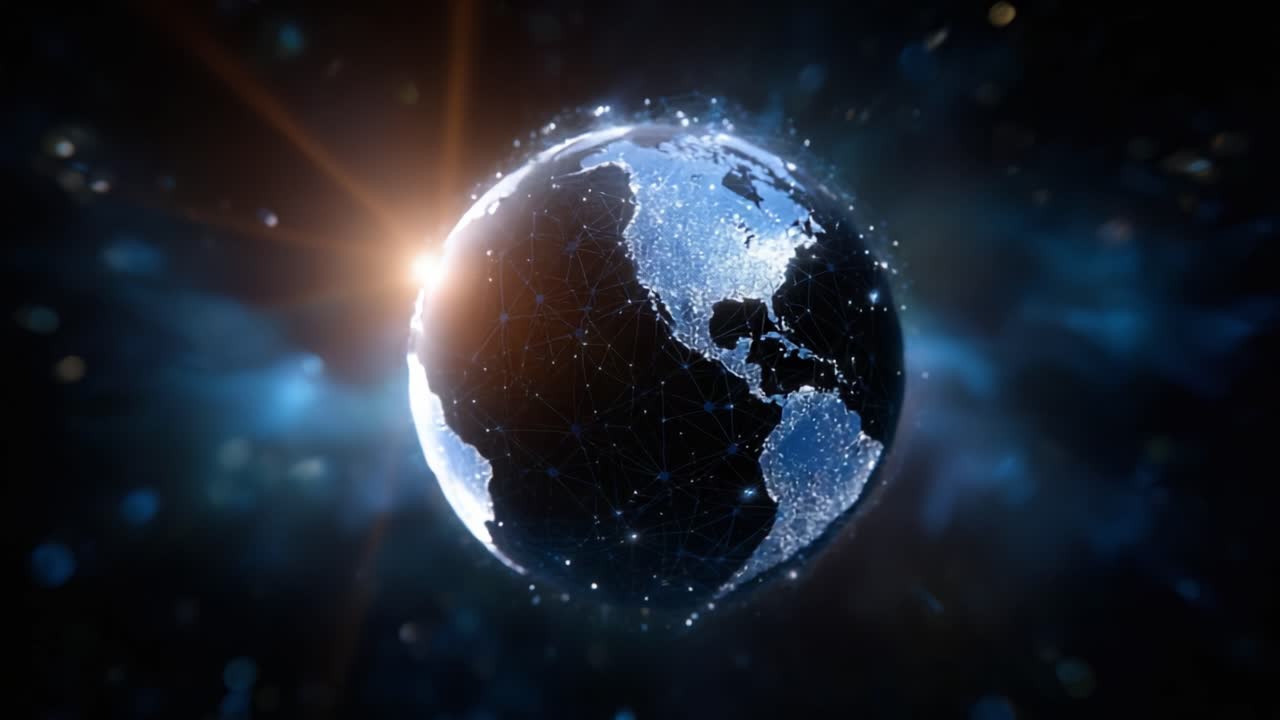 A Stunning 3D Representation of Earth Surrounded by Stargazing Effects and Cosmic Lights, Showcasing the Planet's Beautiful Sphere and Global Connections