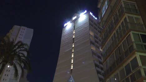 Calpe-Spain-impressive-hotel-on-the-seafront-at-night-in-spring